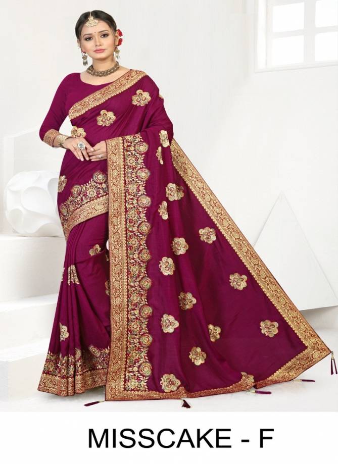 Ronisha Misscake Latest Fancy Fastive Wear Designer Vichitra Silk Saree Collection   